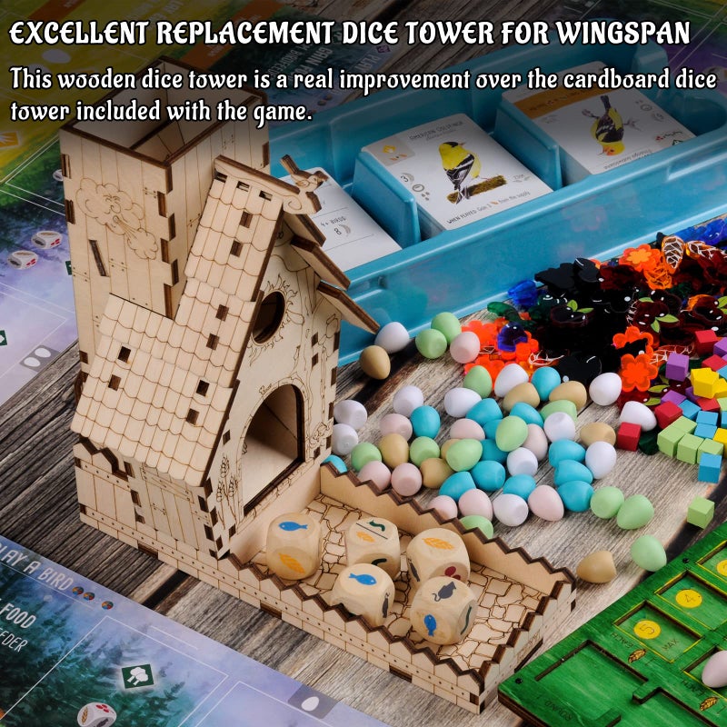 CZYY Bird Feeder Dice Tower with Tray Wood Laser Cut Perfect for Wingspan and Other Tabletop Games - Image 2